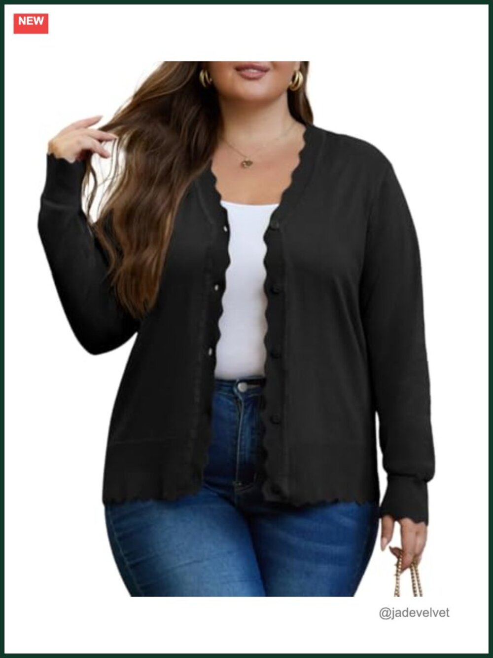 Plus Size Wave Edge Knit Cardigan Long Sleeve Open Front Lightweight Sweater